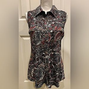 BCBGMaxAzria Womens Paisley Button Down Top Blouse Small